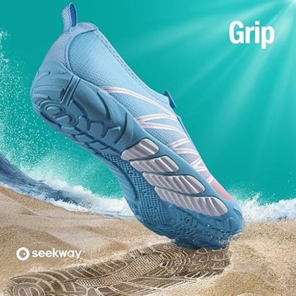 Seekway Womens Size 9 Blue Pink White Drawstring Quick-Dry Aqua Sock Water Shoes - Picture 6 of 7